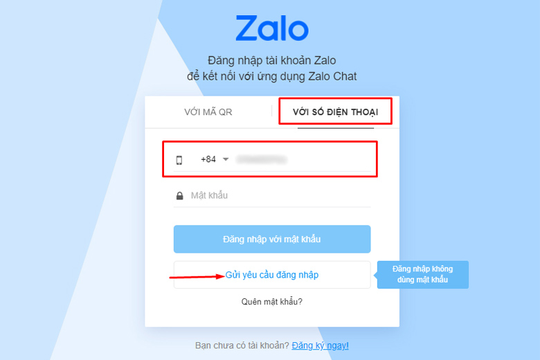 Cách singin Chat Zalo.u ko cần thiết password (bằng số năng lượng điện thoại):