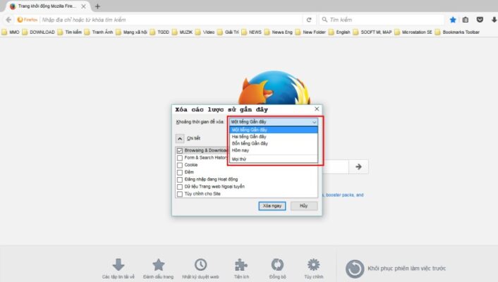 Cách xóa trên trình duyệt Firefox