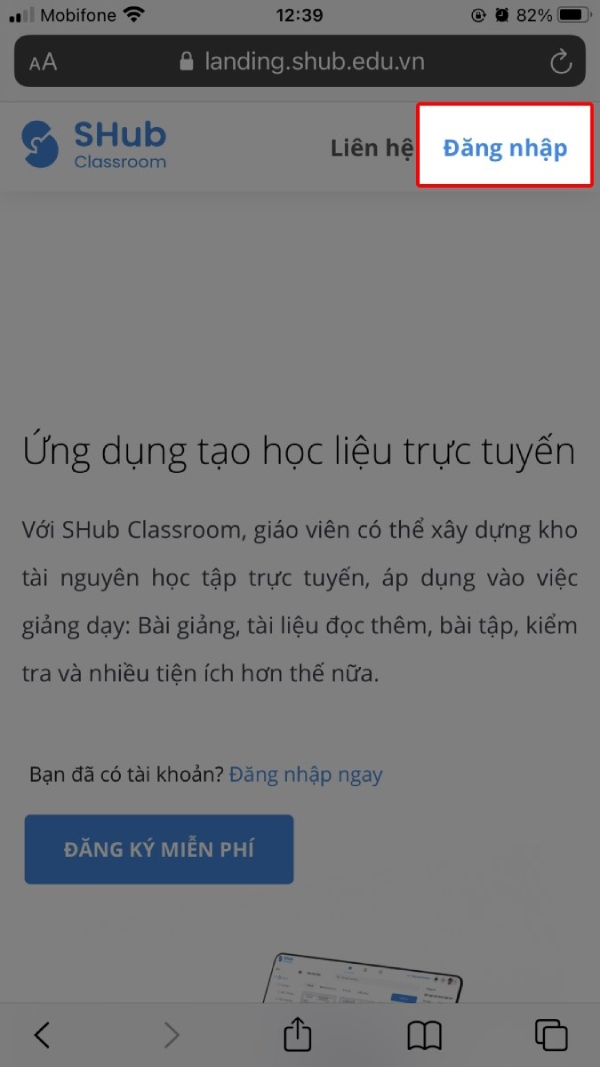 Cách đăng nhập SHub Classroom bằng Facebook
